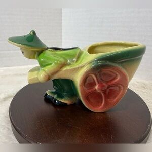Vintage ‘50’s Shawnee pottery planter “Asian man Rickshaw Cart” design #539
